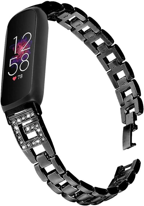 Compatible with Fitbit Inspire 3 Smartwatch Adjustable Metal Band Bling Crystal Rhinestone Bracelet Wrist Strap for