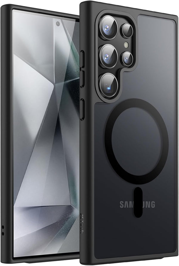 JETech Shockproof Magnetic Case for Samsung Galaxy S24 Ultra 5G, Black, Translucent Matte Back, MagSafe Compatible