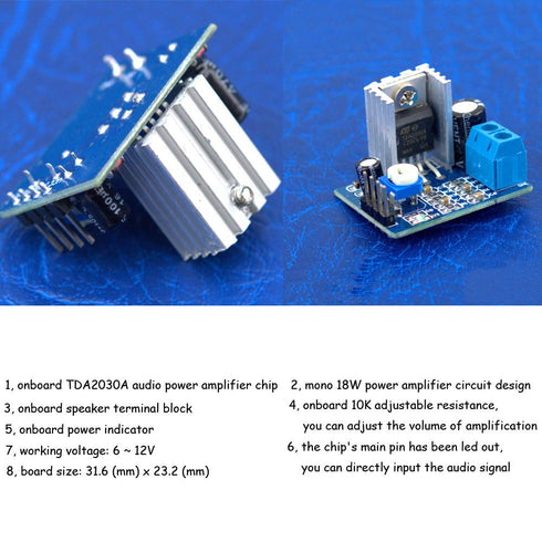 Ximimark 2Pcs TDA2030A Audio Amplifier Module, Power Amplifier Board AMP 6~12V Mono 18W