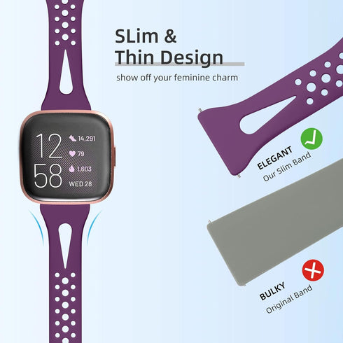 Odbeai Soft Silicone Replacement Wristbands - Slim Sport Breathable Bands for Fitbit Versa 2, Versa Lite/SE, 4Packs