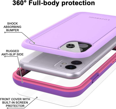 iPhone 11 Waterproof Case with Screen Protector, Shockproof Full-Body Dustproof Rugged Case for Apple iPhone 11 (Purple