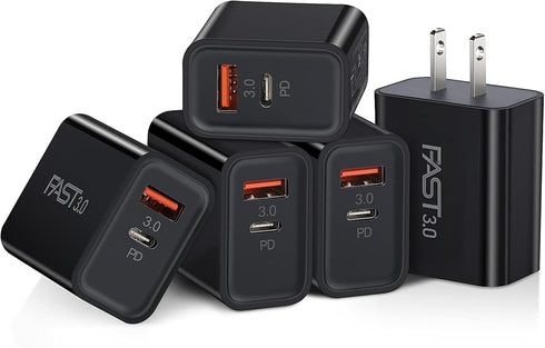 5 Pack USB C Wall Charger Block, Boxeroo Dual Port PD Power Delivery Fast Charging Adapter for iPhone 15 Pro Max