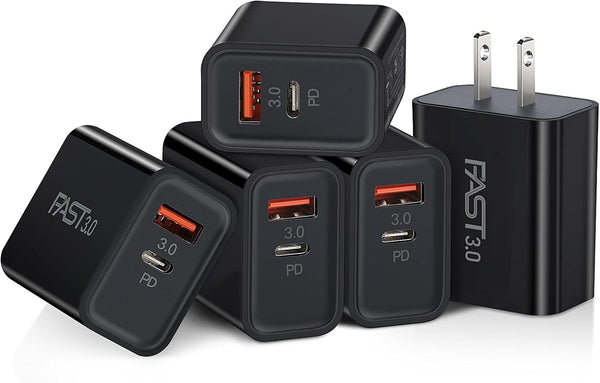 5 Pack USB C Wall Charger Block, Boxeroo Dual Port PD Power Delivery Fast Charging Adapter for iPhone 15 Pro Max