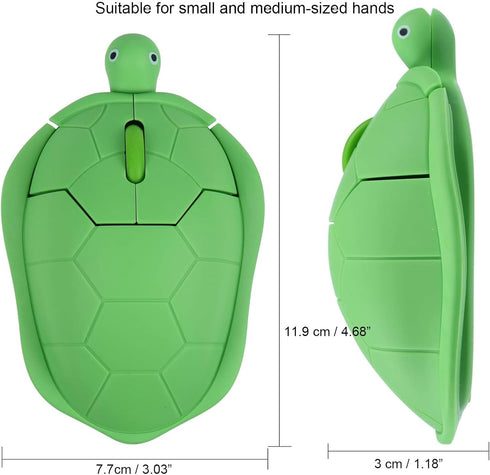 Cute Animal Turtle Shaped Wireless Mouse, 3 Buttons, 1600 DPI Kawaii Silent Optical Cordless Mice for Laptop PC (Green)