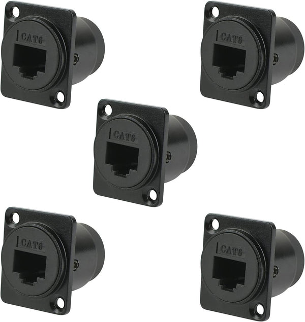 Toronce D-CAT6 Panel-Mount Connector | EtherCon Pass-Through Connector 5-Pack