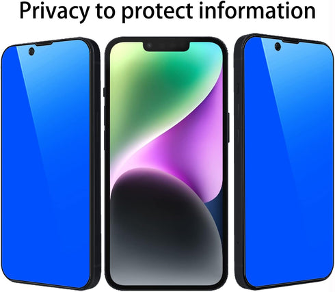 2 Piece Privacy Tempered Glass for iPhone 13/14 6.1 inch Anti-blue Anti-Spy Screen Protector Mirror Blue