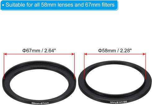 PATIKIL 58mm-67mm Metal Step Up Ring with Cleaning Cloth, 2 Pack Camera Lens Filter Adapter Ring Aluminum Filter Adapter Ring for Camera Lenses Hood, Black
