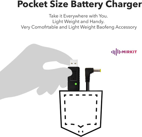 Mirkit 2.5mm USB Charger Cable with Light Indicator for Baofeng Battery UV-5R and UV-82 High Capacity Batteries