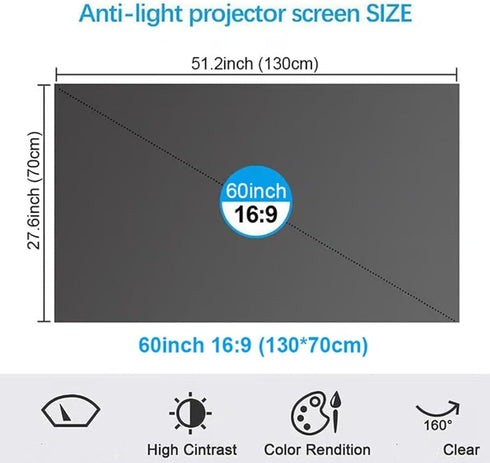 Generic 4k 16:9 Screen,160Wide (120in) Metal Lightproof Foldable Portable Movie Screen, HD Anti Light Projector Viewing