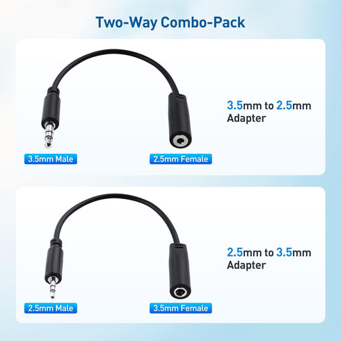Cable Matters Combo-Pack 2.5mm and 3.5mm Headphone Adapter Kit (2.5mm to 3.5mm Adapter and 3.5mm to 2.5mm Adapter) in Black - 4 Inches