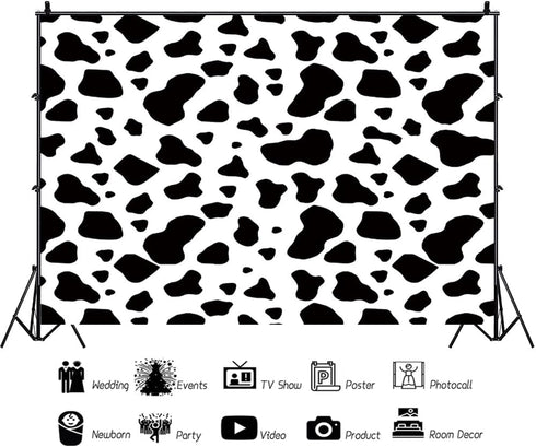 AOFOTO 10x6.5ft Cow Party Backdrop Black and White Dairy Cattle Holy Cow Print Farm Animals Theme Happy Birthday