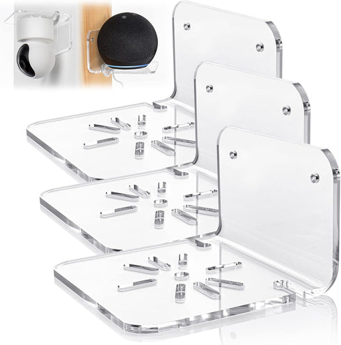 SIPRDE Acrylic Small Wall Shelf Set of 3 for Security Cameras, Baby Monitors, Easy to Install No Drill, Clear