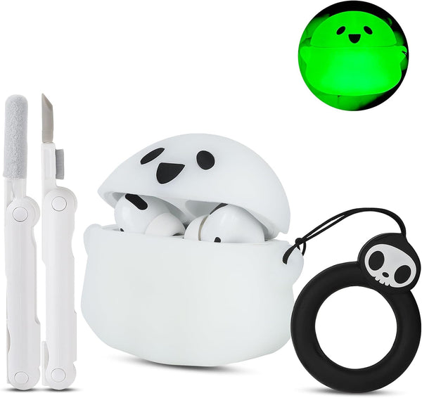 Compatible Charging Case Cover for Apple AirPods Pro 2nd/1st Generation with Cleaner Kit, Luminous 3D Halloween Ghost