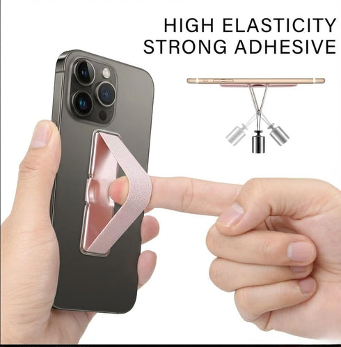 Generic Elastic Phone Grip Holder Strap with Metal Frame Slim Anti-Slip Finger Strap for Smartphones, Universal