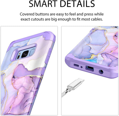 Miqala for Galaxy S8 Case, Glow in The Dark Three Layer Heavy Duty Shockproof Protective Case (Light Purple)