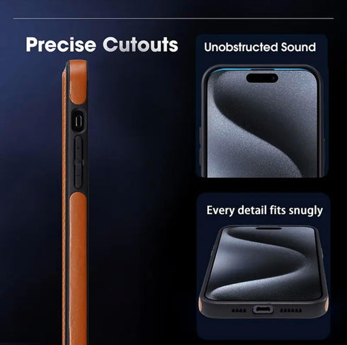 iPhone 15 Pro Max Case, Premium Real Leather, Vintage Design, Non-Slip Grip, Protective Shield, Brown