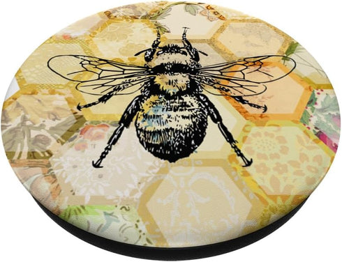 PopSockets Standard PopGrip Cute Bumble Bee Honeycomb Pattern Vintage Bees Lover Theme