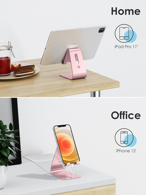 OMOTON Desktop Cell Phone Stand, Aluminum Holder for Mobile Phone and Tablet, Rose Gold