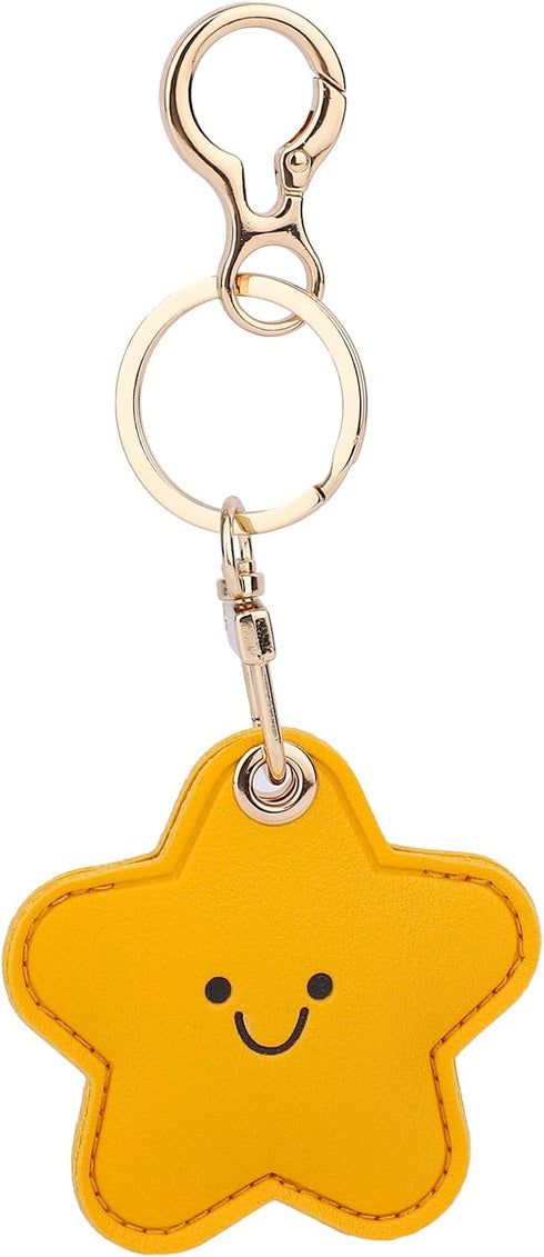lasuroa Cute Star Leather Keychain Holder, Waterproof Anti-Scratch Hidden GPS Tracker Case Cover