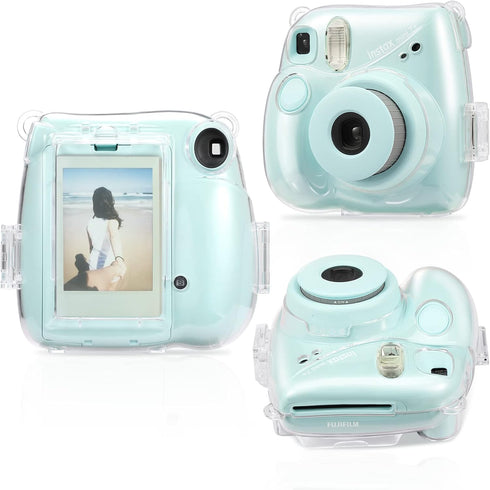 Fintie Clear Protective Case for Fujifilm Instax Mini 7+ Camera, Crystal Hard Shell Cover with Removable Rainbow Strap