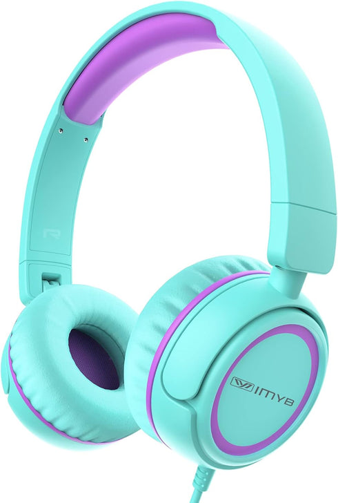 V1 Kids Headphones - Foldable, Wired Stereo, Tangle-Free 3.5mm, Adjustable On-Ear for School, Travel, Tablets (Green)