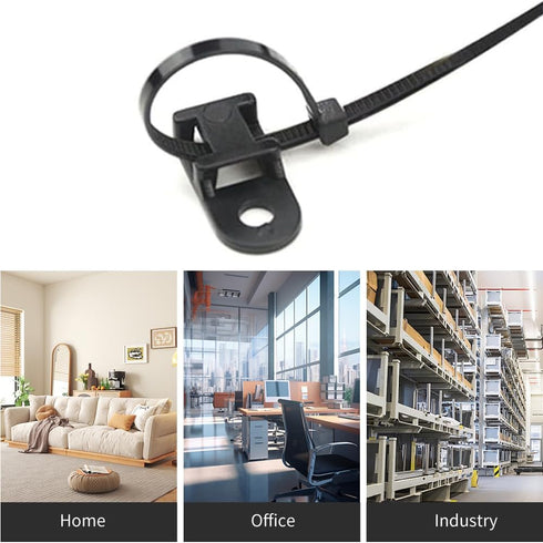 60 Set Cable Zip Tie Mounts Kit, Black 6" Zip Ties with Base and Tapping Screw - Wire Cable Clips Organizer Holders