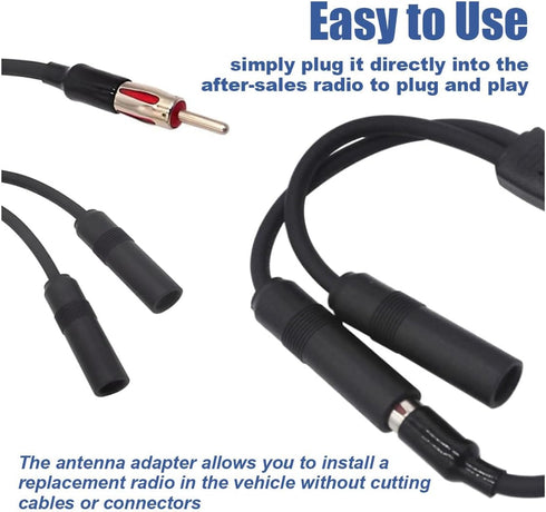 GLSOWEE 1 2 Car Antenna Adapter, Radio Stereo Antenna Adapter Connector, Male to Female Y Antenna Cable, Antenna