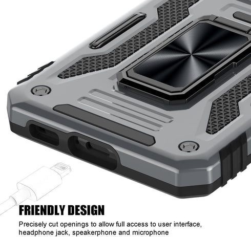Samsung Galaxy S23 Case, Gray Shockproof Phone Case with Sliding Camera Cover & Rotatable Ring Holder + Screen Protector