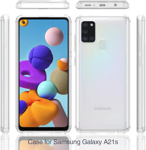 Samsung Galaxy A21s Case Crystal Clear Slim Hard Case Hybrid Shockproof Bumper with Tempered Glass Screen Protector