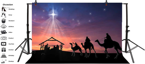 AOFOTO 7x5ft Nativity Scene Background, Shiny Star Birth of Christ for Church Concert Decor, Photography Props
