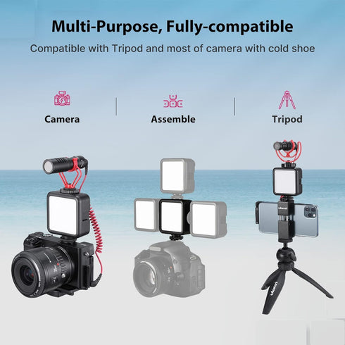 VIJIM LED Video Light, VL81 On Camera Light with 3 Cold Shoe, Rechargeable 3000mAh Battery, Dimmable 3200K-5600K