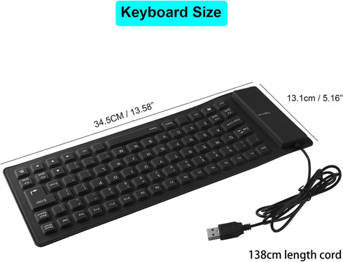 Foldable Silicone Wired Silent Keyboard, 85-Key Portable Waterproof USB Rollup Keyboard for Travel