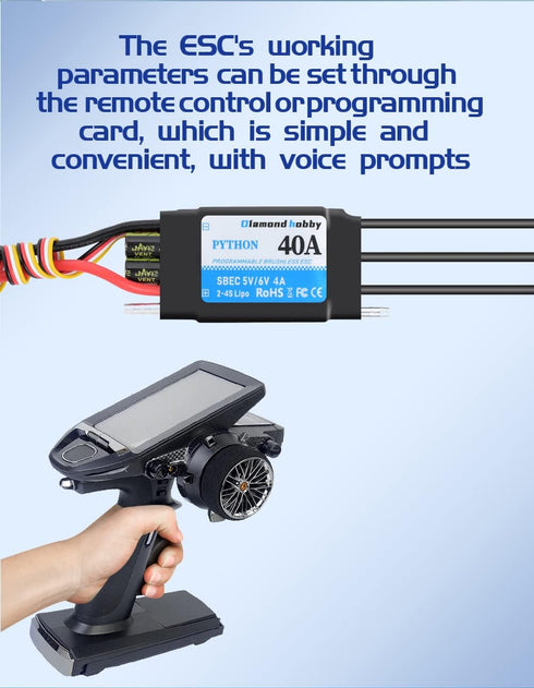 40A 2-4S 5V/6V 4A XT60 3.5mm DH Waterproof Brushless ESC Electronic Speed Controller with BEC and Banana Head Connector