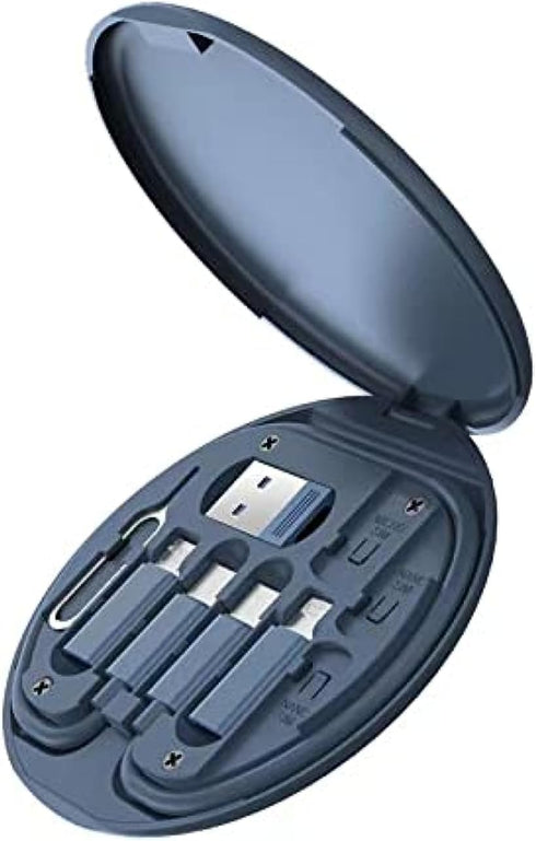Multifunctional Data Cable Storage Box Adaptor for Lightning, USB-C and Micro-USB Devices Universal Data Transfer Cable (Midnight Blue) by ZALUJMUS