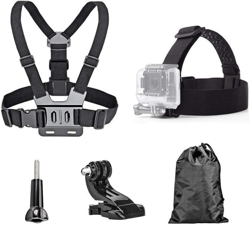 4 in 1 Chest Strap and Head Mount for GoPro Hero 12, 11, 10, AKASO EK7000, Brave 4, V50, Dragon Touch Action Cameras