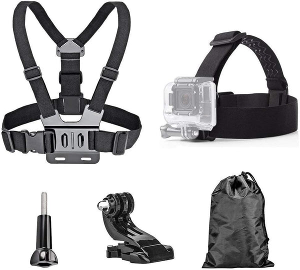 4 in 1 Chest Strap and Head Mount for GoPro Hero 12, 11, 10, AKASO EK7000, Brave 4, V50, Dragon Touch Action Cameras