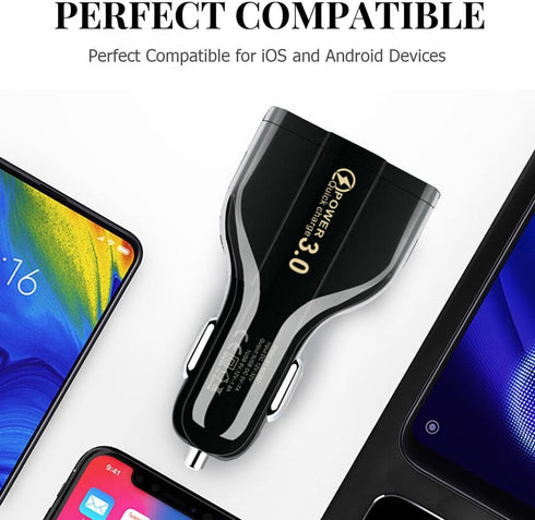Fast Car Charger Adapter, QC3.0 Quick Power Delivery Block with Dual USB Type C Ports, Compatible with iPhone 15 Pro Max