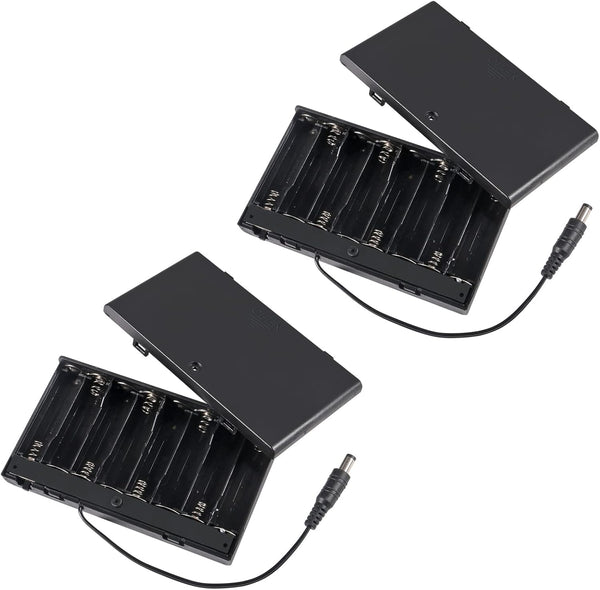 2Pcs AA Battery Holder Case Box with 8 Slots, 8 x 12V Battery Storage, DC 5.5x2.1mm Male Connector and ON/Off Switch
