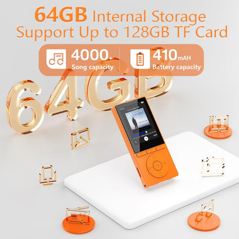 Aiandcc 64GB MP3 5.3, 2.4", MP3 128GB, Player with Bluetooth Color Screen Music Player with HiFi Sound, Players Built