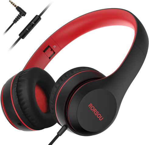 RORSOU K5 Kids Headphones - Foldable On-Ear, 85/94dB Volume Limiter, Tangle-Free 3.5mm Jack, for Boys/Girls/Tablet
