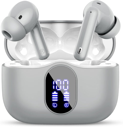 Wireless Earbuds Bluetooth 5.3 Headphones with Noise Cancelling Mic, IP7 Waterproof, 36H Playtime, Grey