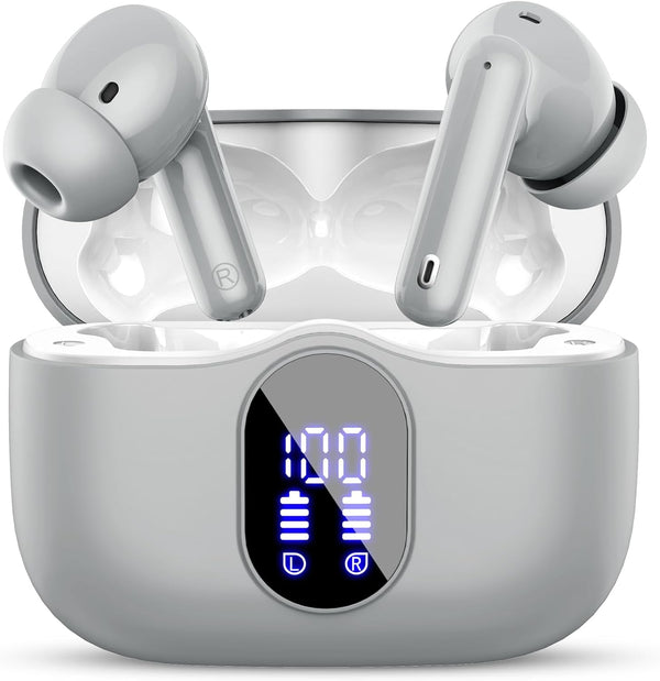 Wireless Earbuds Bluetooth 5.3 Headphones with Noise Cancelling Mic, IP7 Waterproof, 36H Playtime, Grey