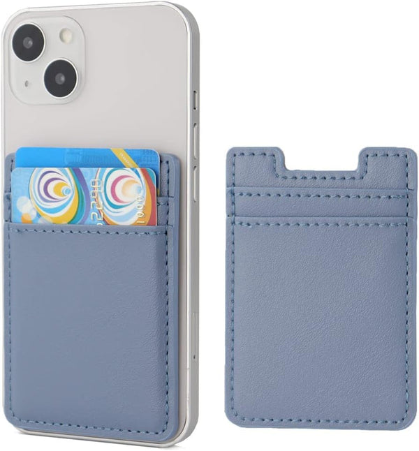 2Pack Leather Phone Card Holder, Adhesive Stick On Credit Card Pocket for Back of iPhone and Android Cases - Blue