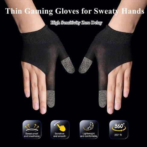 Gaming Gloves for Sweaty Hands, Ultra-Thin Breathable Touchscreen Game Gloves with Thumb Finger Sleeves for Mobile