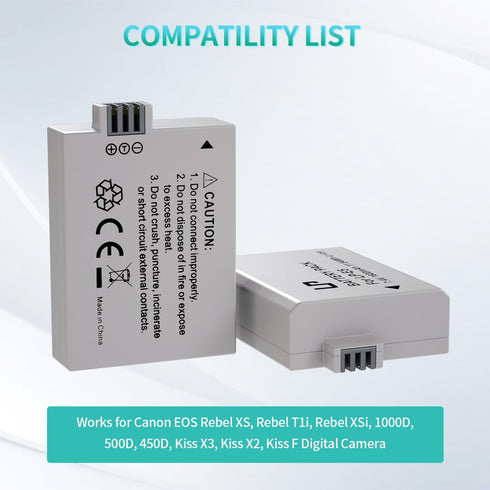 LP E5 Battery Pack, 2-Pack 1600mAh Battery Compatible with Canon EOS Rebel XS, T1i, 1000D, and More