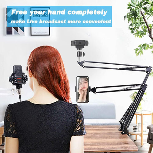Cell Phone Holder, Overhead Video Phone Mount, Articulating Arm Webcam Stand for Live Streaming