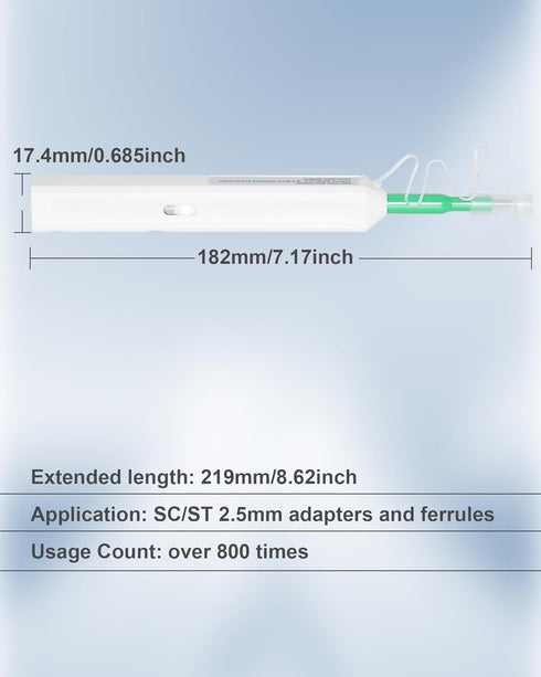 Fiber Optic Cleaning Pen, One Click Fiber Cleaner for SC/FC/ST 2.5mm Ferrule Connectors, Over 800 Uses with Case