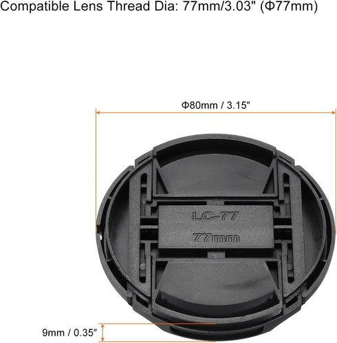 PATIKIL Camera Lens Cap, 2 Pack Center Pinch Front Lens Cover with Cap String/Microfiber Cleaning Cloth for 77mm Thread Universal DSLR Lenses for Nikon, for Fujifilm, for Pentax, for Leica