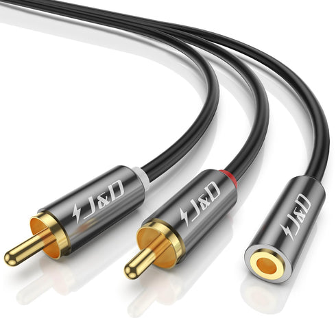 J&D 3.5mm to RCA Adapter Cable, Gold Plated 3.5mm Female to 2