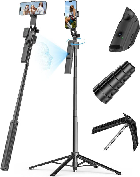 USKEYVISION Auto Face Tracking Tripod for iPhone 360Rotation,Selfie Stick for Android w/Remote&Ground Spike,68